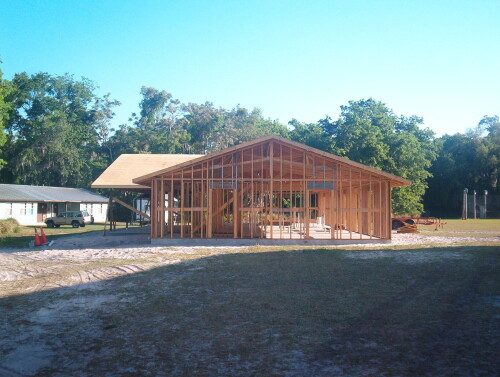 Cabin is framed and dried in.